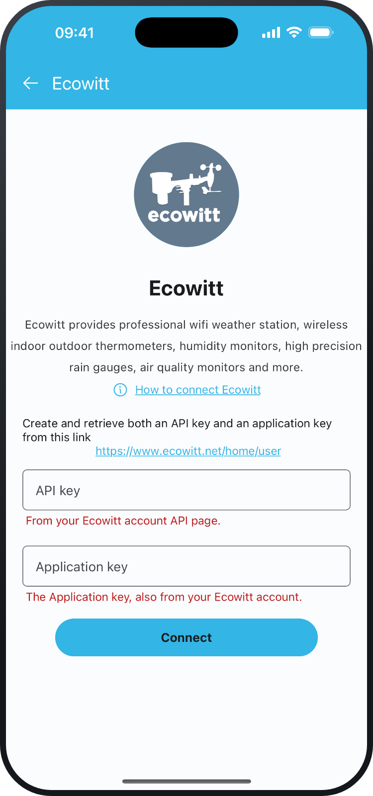 Ecowitt-Einrichtung in der Mobil-App