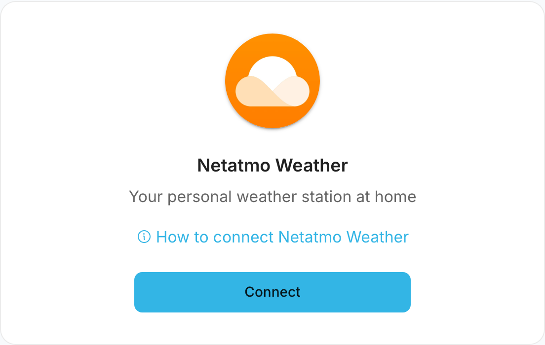 Die Netatmo-Weather-Seite mit der Schaltfläche Verbinden